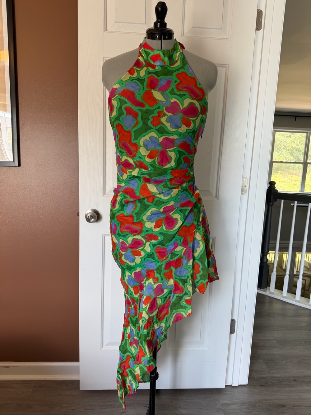 Amanda Uprichard Green Multicolor Asymmetrical Halter Dress